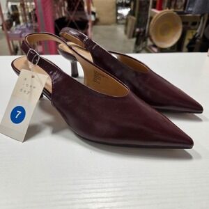 A New Day Samantha Burgundy Slingback Kitten Heel Pointed Toe Pumps Size 7 NEW